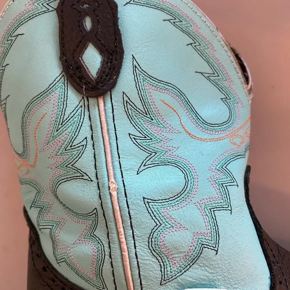 JUSTIN GYPSY COWBOY WESTERN BOOTS TURQUOISE /BLACK LEATHER SIZE 8 JUST BROKEN IN - Picture 5 of 7